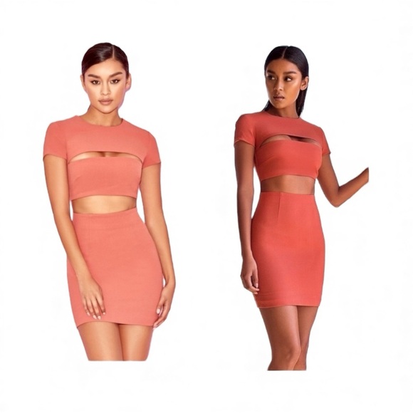 NWT House of CB Salmon Coral Cutout Short Sleeve Bodycon Mini Dress Size M - Picture 5 of 15